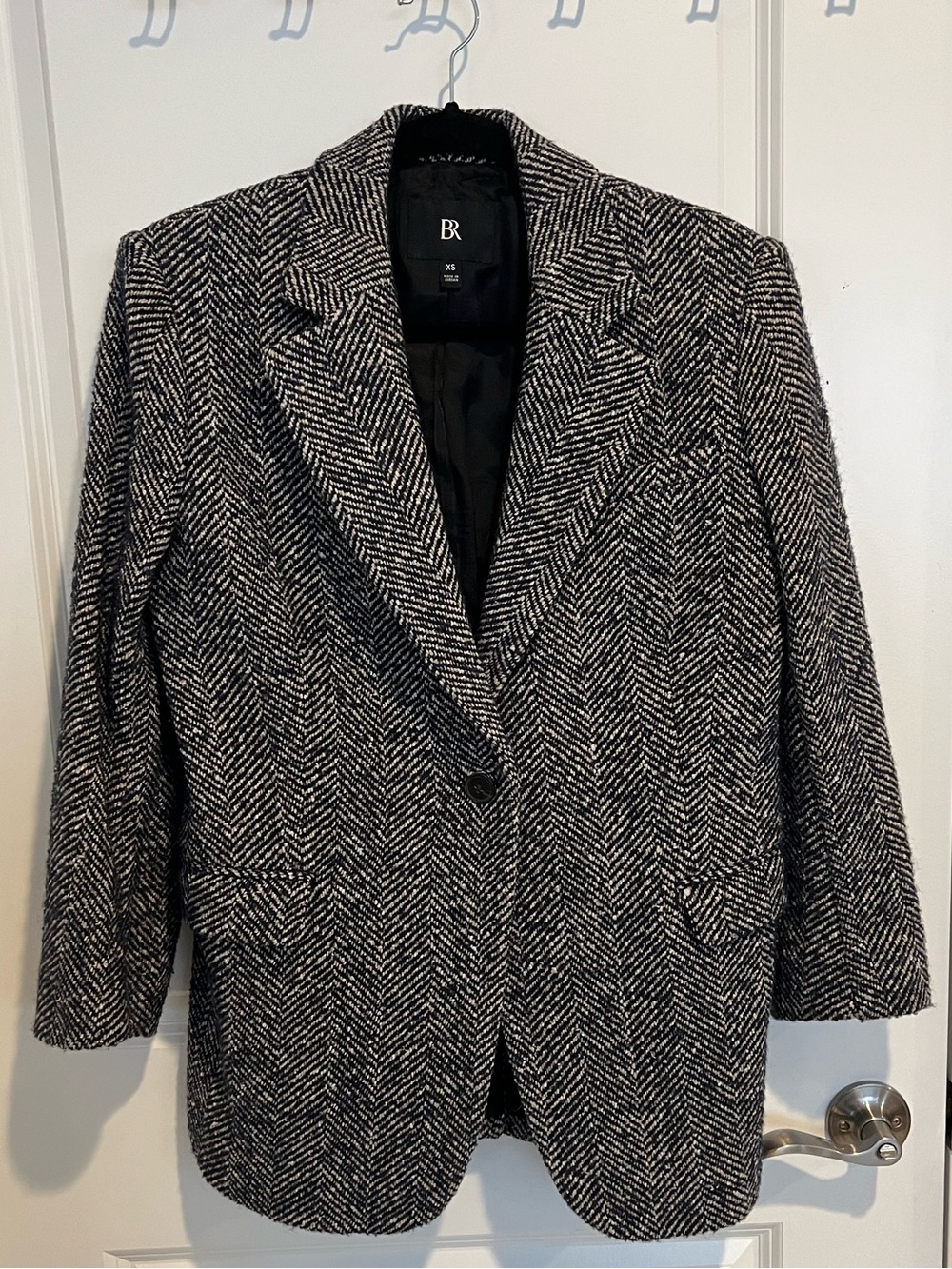 Banana Republic Navy & White Herringbone Single-Button Blazer Coat